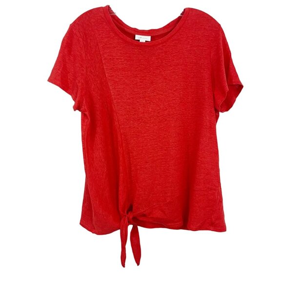 J. Jill Love Linen Tie Front Knotted Short Sleeve Top - Size Medium - Picture 1 of 8
